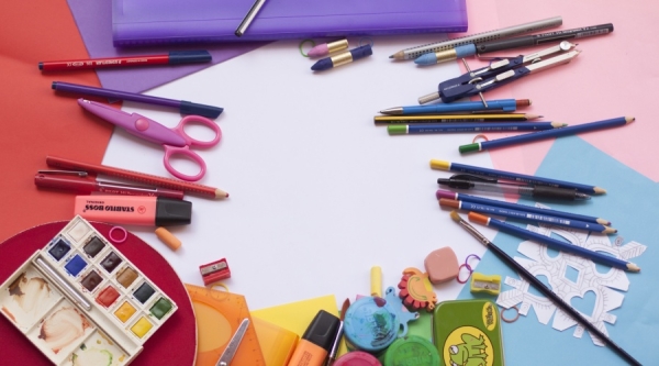 School supplies on a table