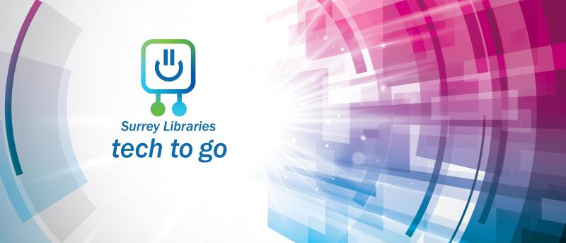 Text: Surrey Libraries tech to go.